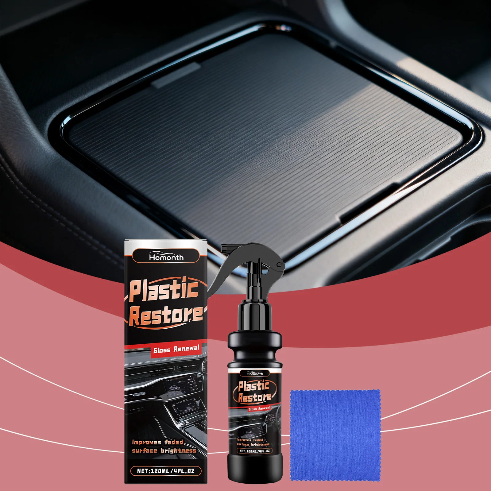 

Car Plastic Restorer - for Interior & Exterior Trim - Helps Refresh Shine, Easy To Use, Supports Smooth Surface Renewal