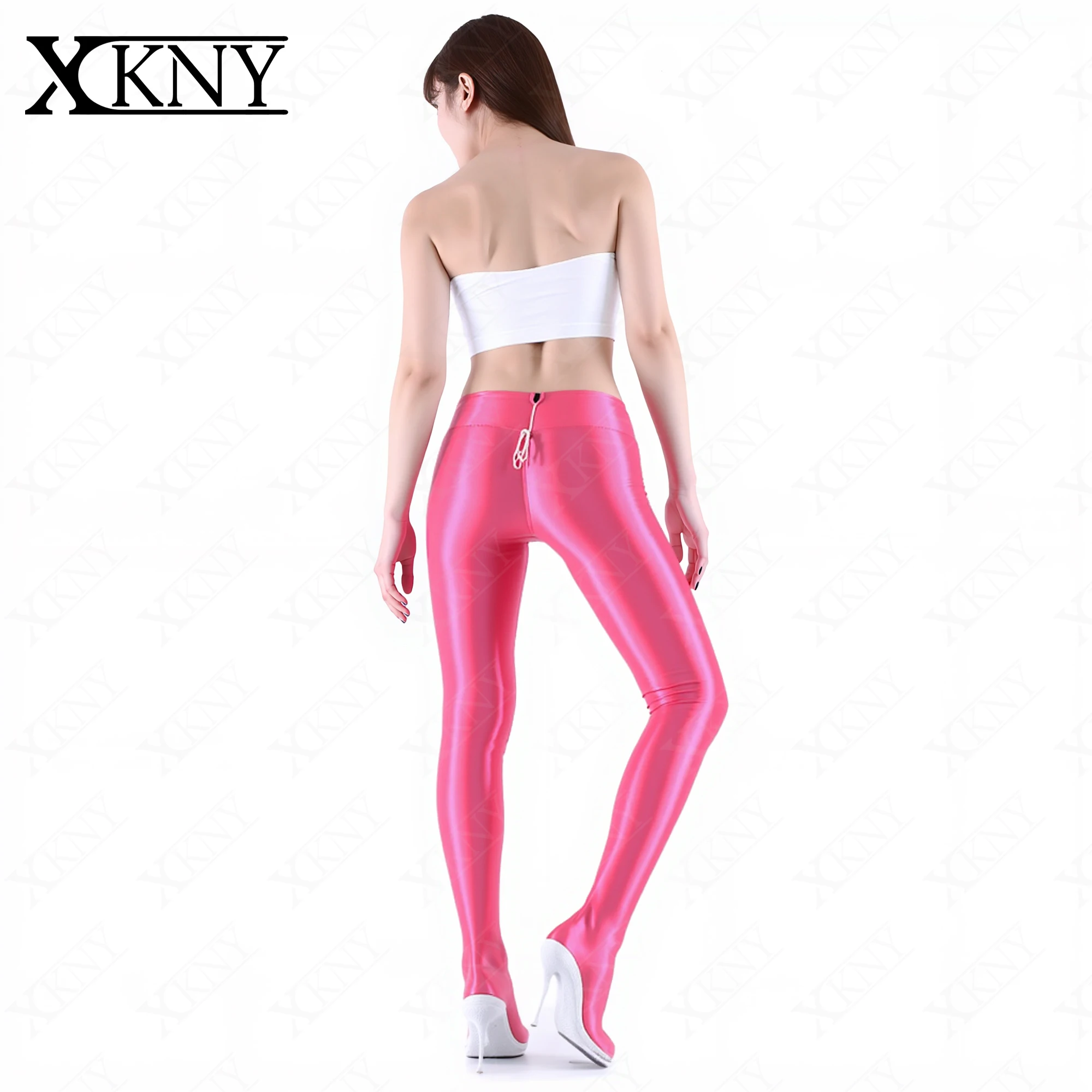 XClocKNYoung Satin Glossy Pantyhose Tights Hip Tight Crotch Pants High Elasticity Adjustable with Zipper Satin Glossy swim Pants