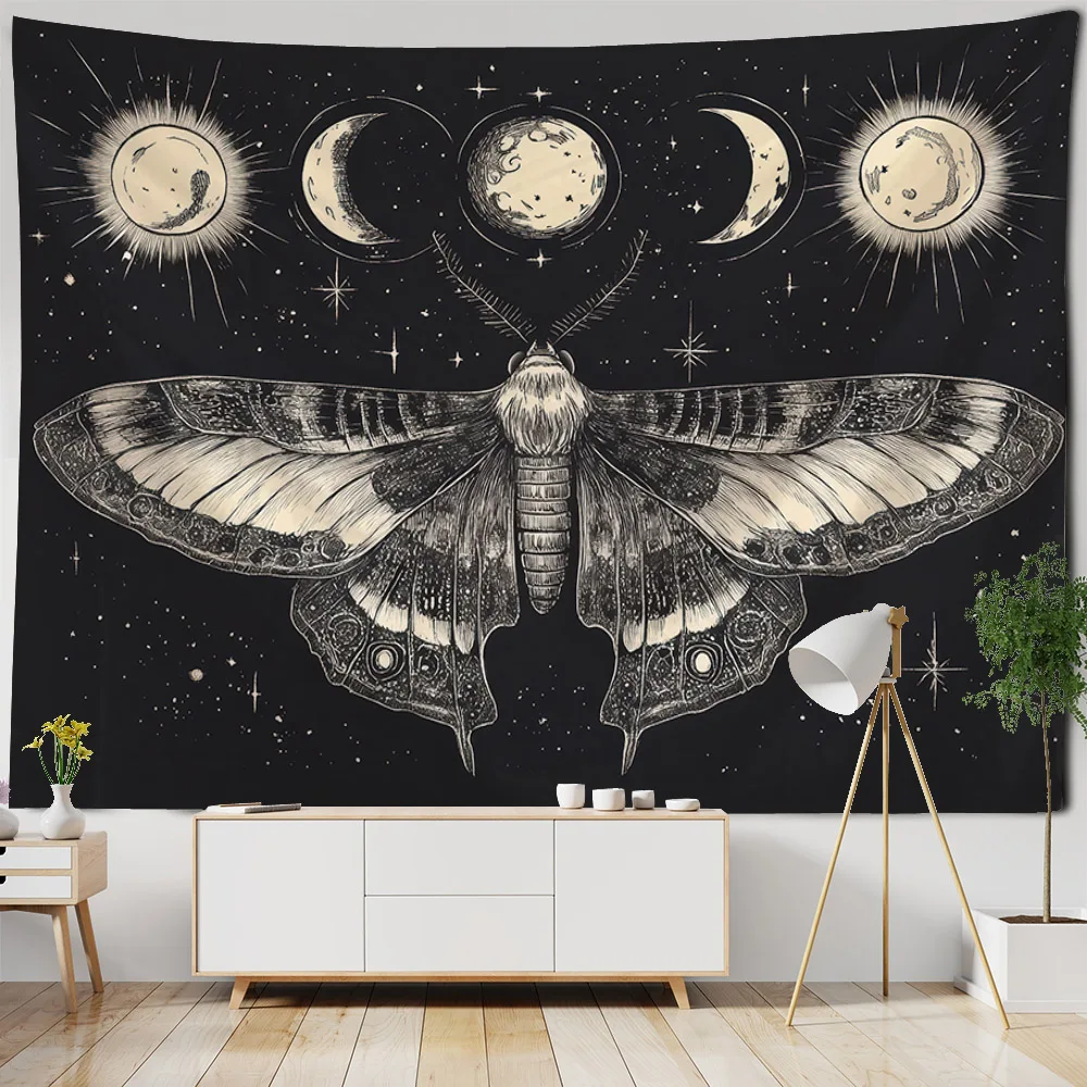 Aesthetic Moon Phase & Moth Art Tapestry Wall Hanging Soft Multi-Pattern & Size Decorative Background for Home