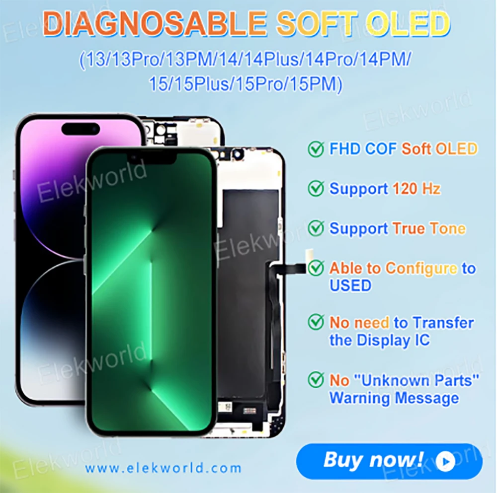 2 Stück DD Diagnostizierbare Hart-Soft-OLED-Bildschirmanzeige für iPhone 17 14 15 12 Pro 13 Pro 14 Pro 15 Pro Max Touchscreen-Montage – Detail 3