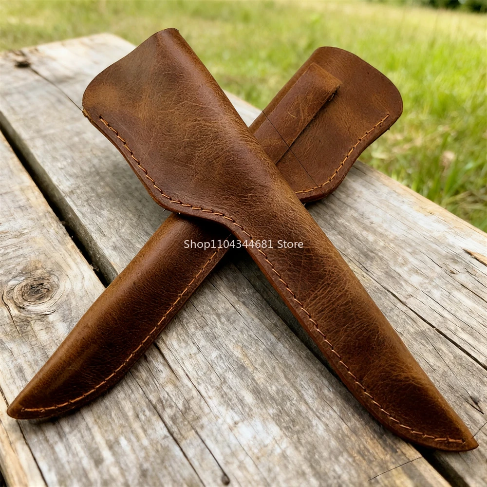 1 PC Crazy Horse Leather Fixed Blade Sheath, High-Quality Cowhide, Brown Leather Sheath