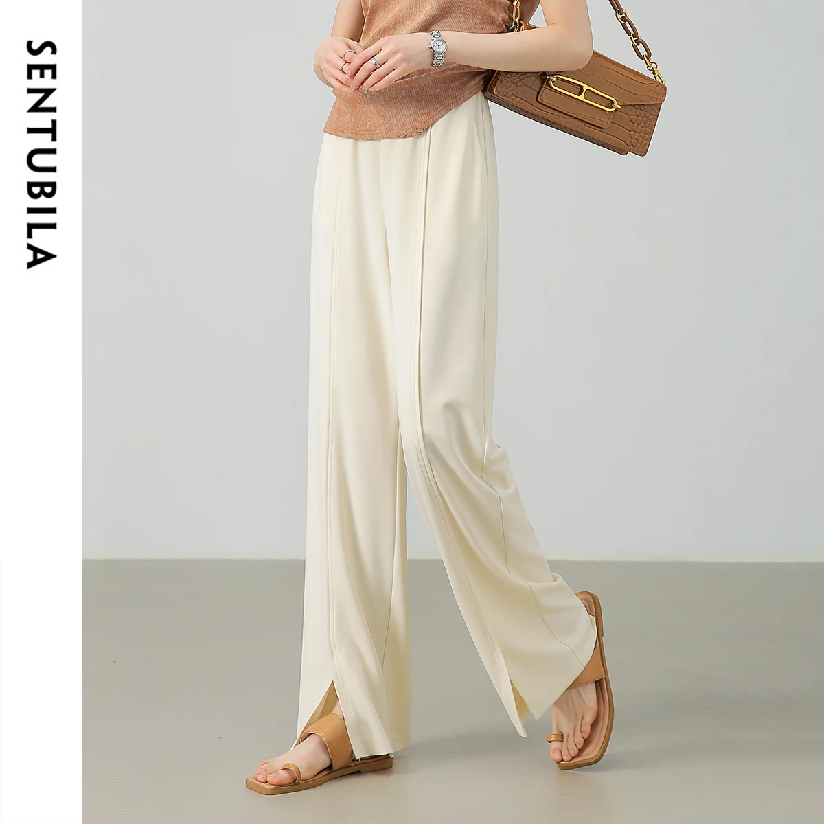 

SENTUBILA High Waist Casual Women Baggy Pants 2025 Spring New Fashion Elegant Straight Full length Womens Trousers 142K54502