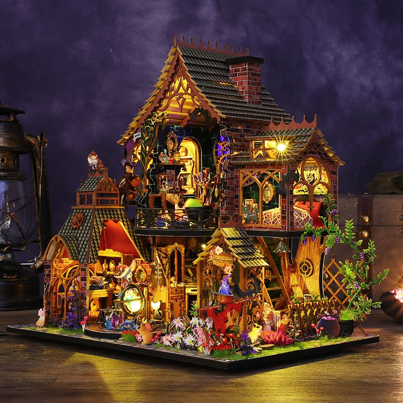 بيت الدمى الخشبي ثلاثي الأبعاد لغز مجموعة منزل صغير اليدوية التجمع نموذج بناء غرفة نوم مع الأثاث أضواء LED هدايا عيد الميلاد