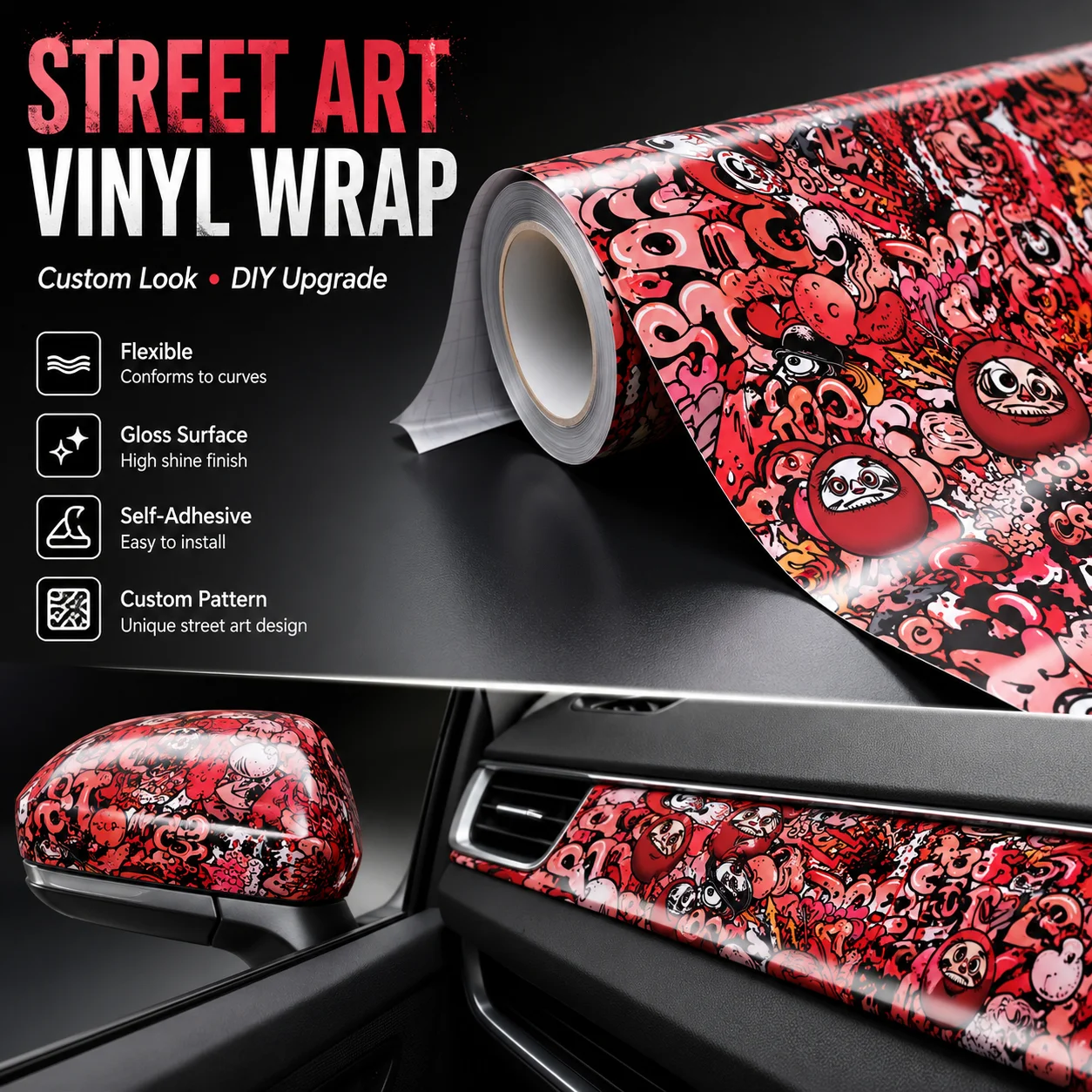 Graffiti-Vinylfolie PVC Cartoon Auto Motorrad Fahrrad Skateboard Dekorative Aufkleber Wasserdichte Folie – Detail 1