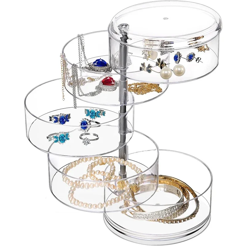 صندوق منظم لتخزين المجوهرات قابل للدوران مكون من 5 طبقات للأقراط وإكسسوارات الشعر ومستلزمات التجميل والأقراط والقلائد والأساور