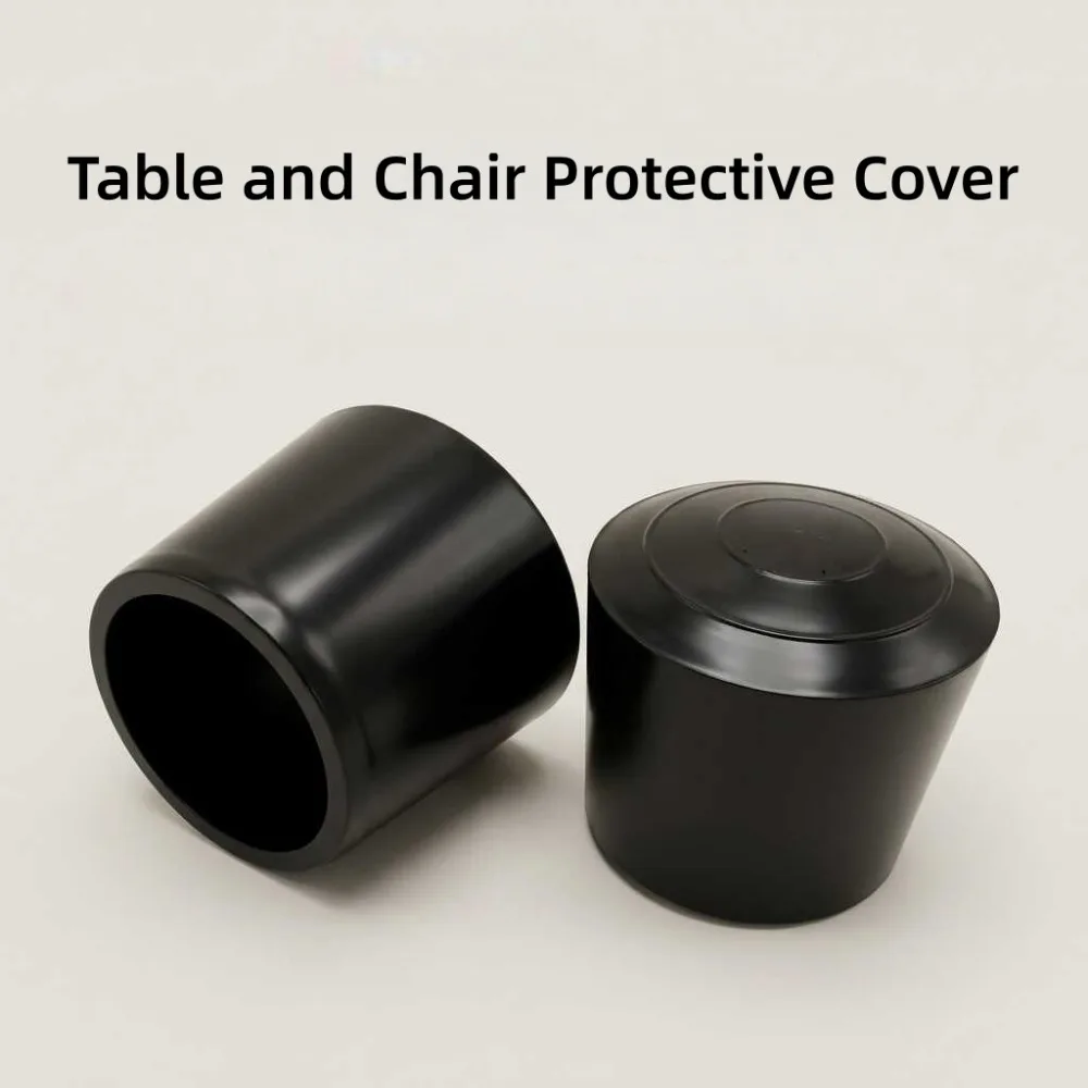 Durable Black Rubber Chair Foot Covers, 10-35mm Thickened Furniture Leg Protectors, Anti-Slip Floor Pads for Round Pipe Legs
