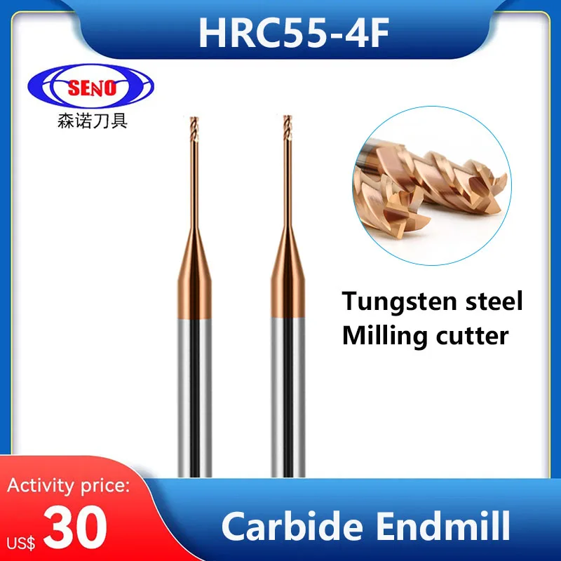 

SENO HRC55 Long Neck Flat Carbide End Mill 4 Flutes Milling Cutter Cnc Routerbits Long Flute Endmills 1mm 1.5mm 2mm 2.5mm 3.0mm