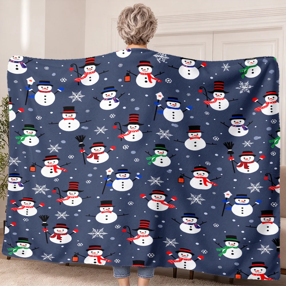 1PC Navy Blue Snowman Print Wearable Blanket-Soft and comfortable for both men and women. Perfect for Christmas decorations, win