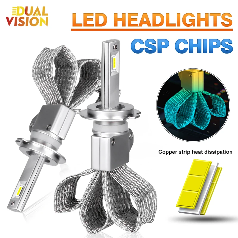 

Dualvision H7 H11 Светодиодные безвентиляторные фары Лампы H4 H1 H8 H9 9005 9006 HB3 HB4 Супер яркие чипы CSP Светодиодные автоматические противотуманные фары 6000K