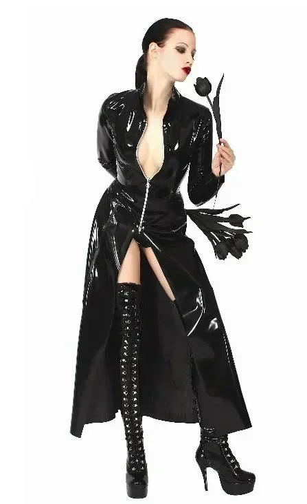 Unissex preto longo casaco de couro brilhante pvc látex trench jaqueta traje para homens mulheres filme a matriz neo cosplay