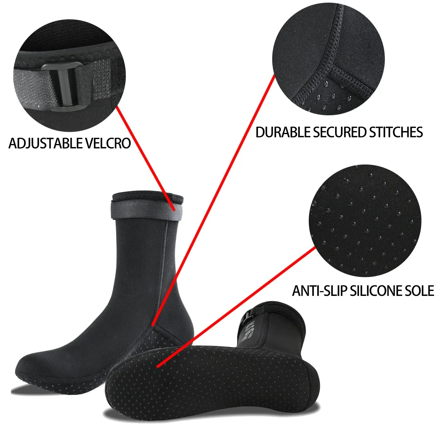 1 Pair Neoprene Water Socks 3mm, Sand Proof Beach Volleyball Socks Water Shoes Diving Boots for Outdoor Water Sports