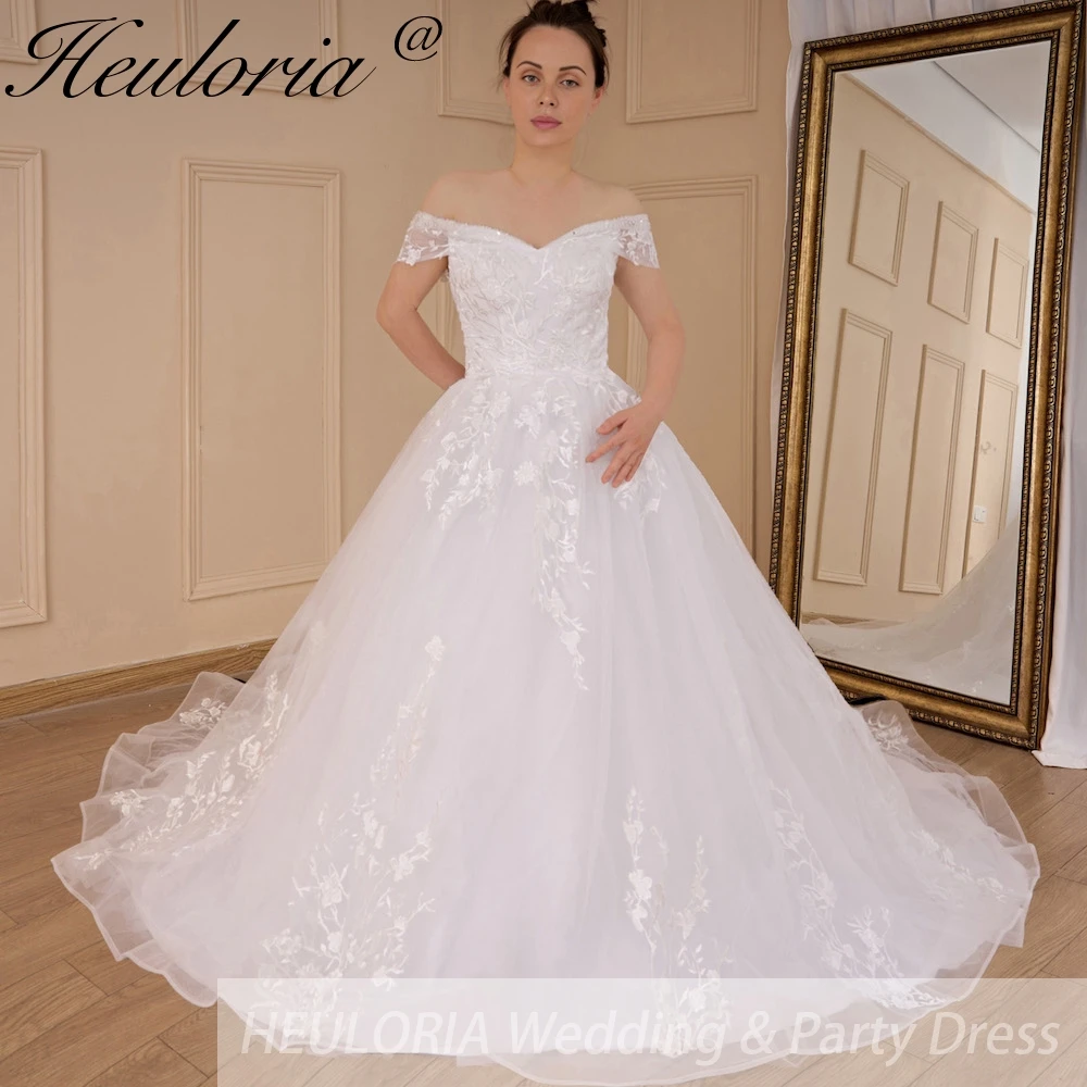 

HEULORIA princess wedding dress off shoulder crystal beading lace applique bride dress plus size robe de mariee