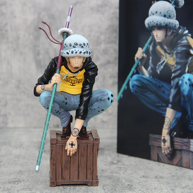 21cm One Piece Oka Shichibukai Trafalgar D Water Law Squat Posture Anime Figure Collection Model Doll Desk Decoration Statue Toy