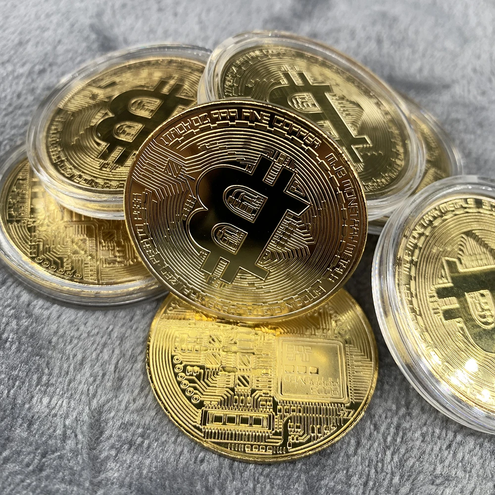 Gold Plated Bitcoin Coin Collectible Art Collection Gift Physical Commemorative Casascius Bit BTC Metal Antique Crafts Imitation