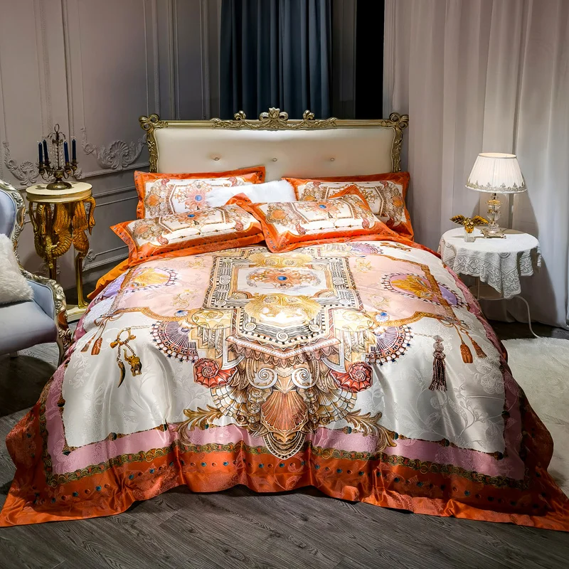 American Style Retro Jacquard Bedding Set Luxury Bohemia Satin Cotton Duvet Cover Bed Sheet Pillowcases King Queen Size