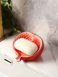 Red Pomegranate Ceramic Soap Dish, Soap Holder, Bathroom Set Supplier, Toilet Decorations