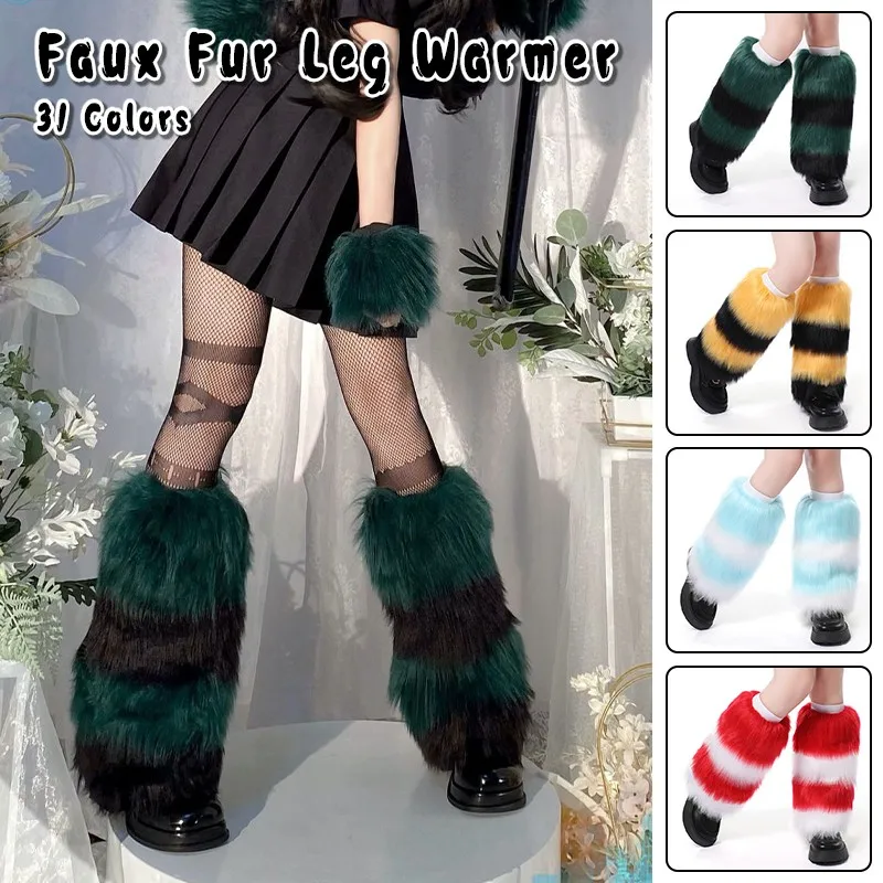 1 زوج النساء فو الفراء جوارب السيقان ل التمهيد سميكة رقيق شريط دفئا التمهيد الكفة الشتاء الجوارب تقليد طماق الأحذية غطاء جديد