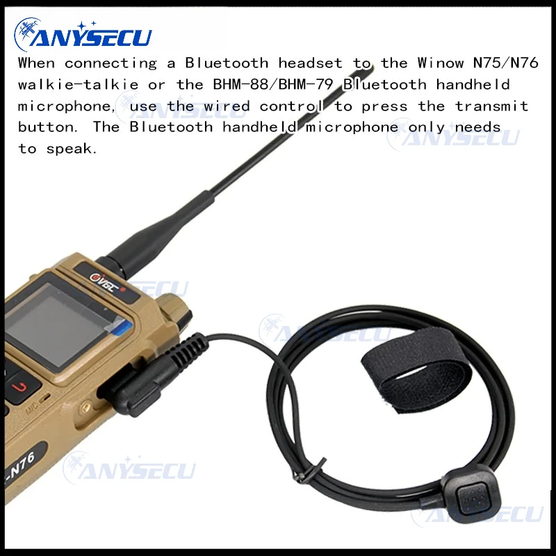 VR-N76 External PTT Cable Finger PTT Transmit BT for Walkie Talkie Motorcycle Bicycle Riding BT Headset Hand Mic Remote Control