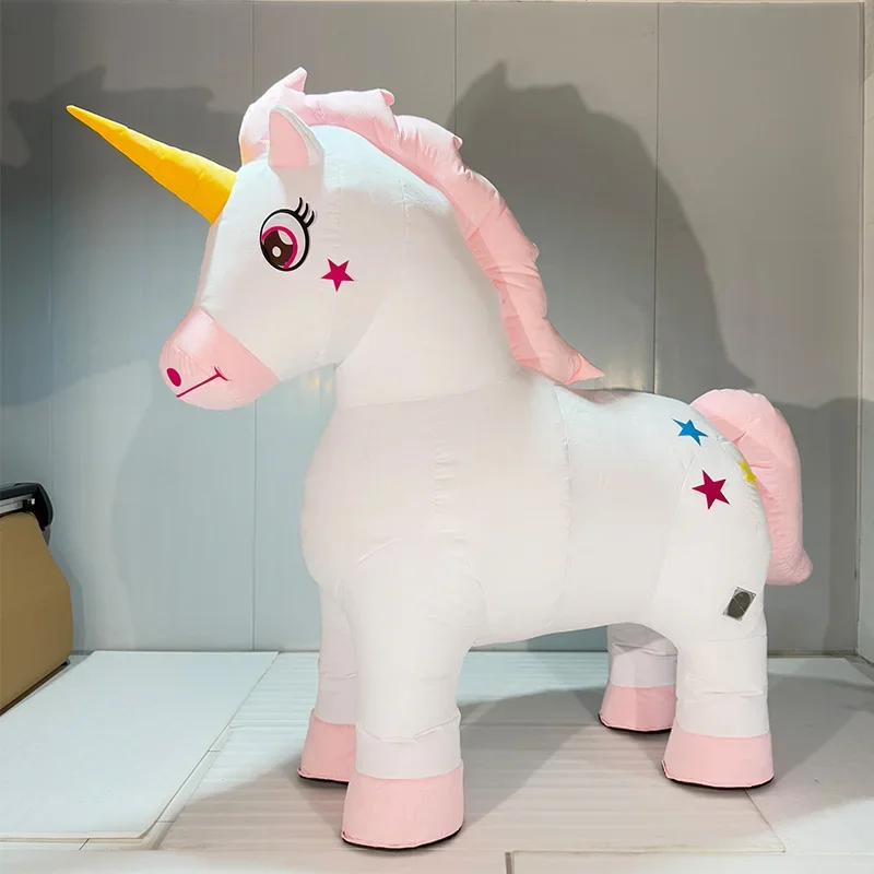 Volwassen opblaasbare eenhoorn kostuum regenboog paard mascotte voor Halloween Party verjaardag parade kwaliteit geen batterij nodig