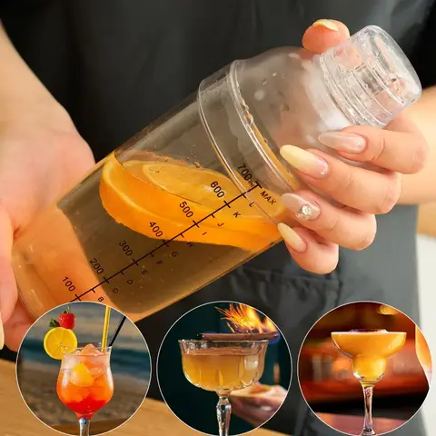 1pc 700ml Hand Shake Cup Cocktail Shaker Bottles Transparent Plastic Mixer Clear Bar Wine Milk Tea Drink Mixer Shake With Scale