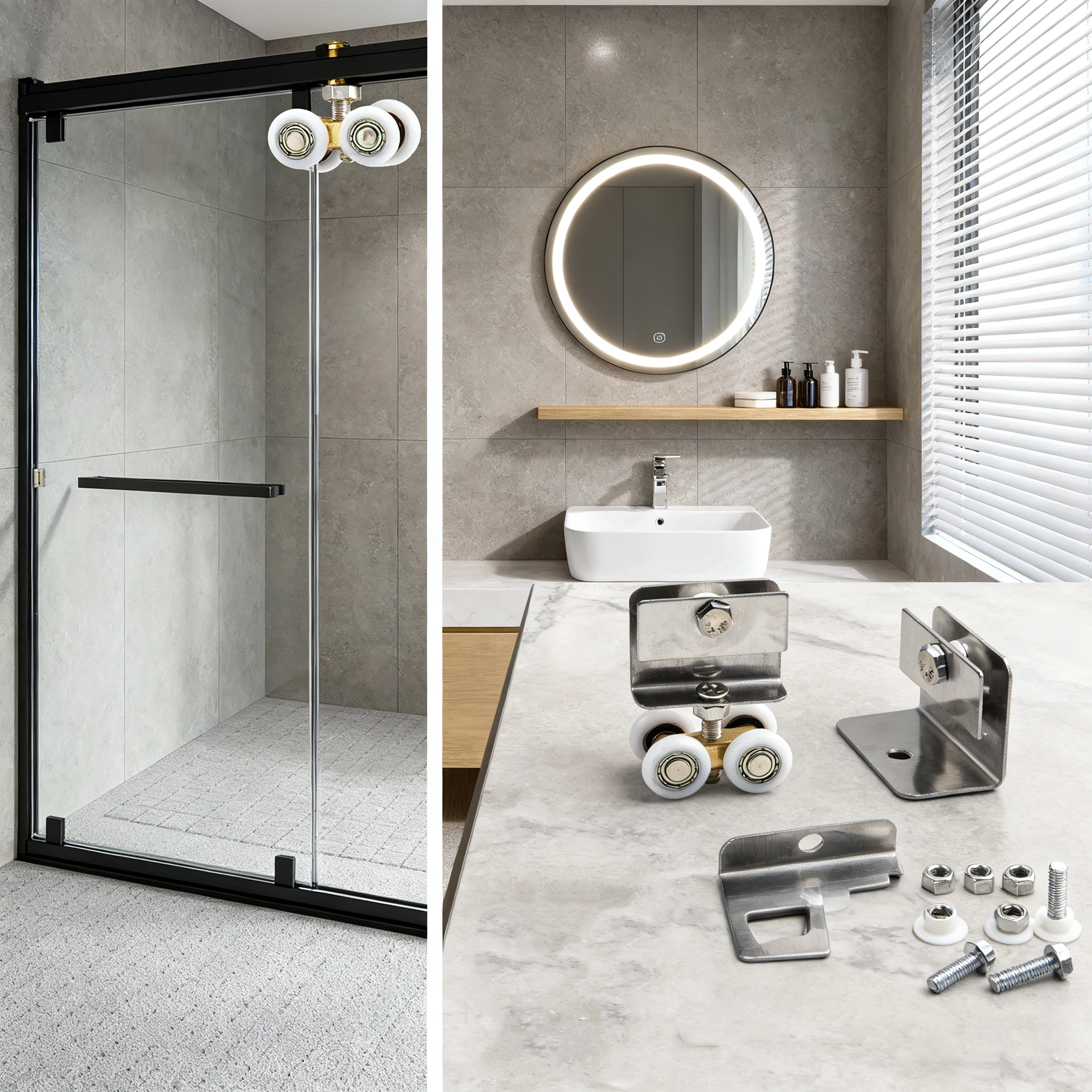 1 قطعة غرفة الاستحمام النحاس أربع عجلات معلقة بكرة الأسطوانة اكسسوارات الحمام للحمام أبواب الشريحة المنزلية استبدال الأجهزة