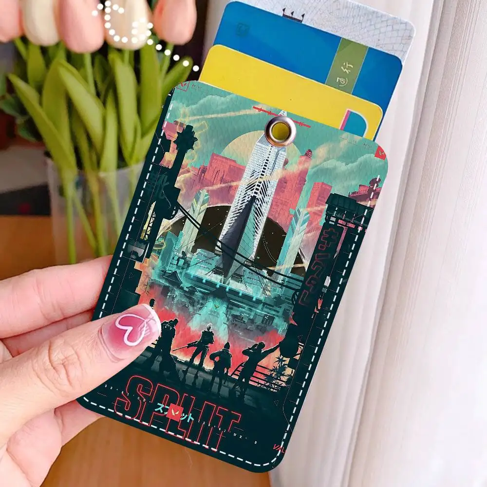 Game VALORANT 1Pc PU Leather Card Holder Keychain Key Ring Door Lock Access Tags ID Card Case Keychain Card