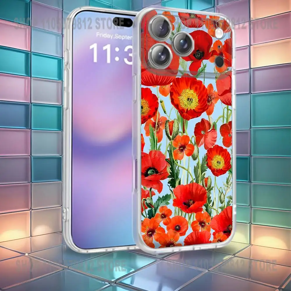 حافظة هاتف Poppy Flower Bloom باللون الأحمر الساخن لهاتف iPhone 16,14,11,17,13,15,12,Air,Plus,Pro,Max,E,Mini Frosted لللاسلكي المغناطيسي #4