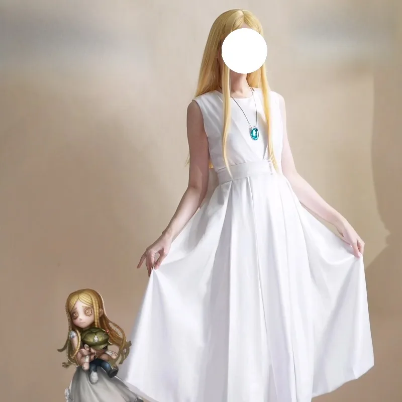 Identidade v menina cosplay traje elegante vestido branco com colar peruca terno para mulheres meninas anime festa rolepaly outfit