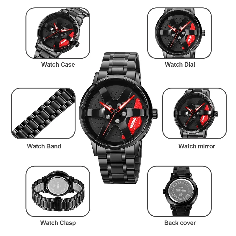 SKMEI Fashion Luxury Men\'s Watches Top Brand Quartz Watch Wheel Series Waterproof Wristwatch for Men Relogio Masculino 1824