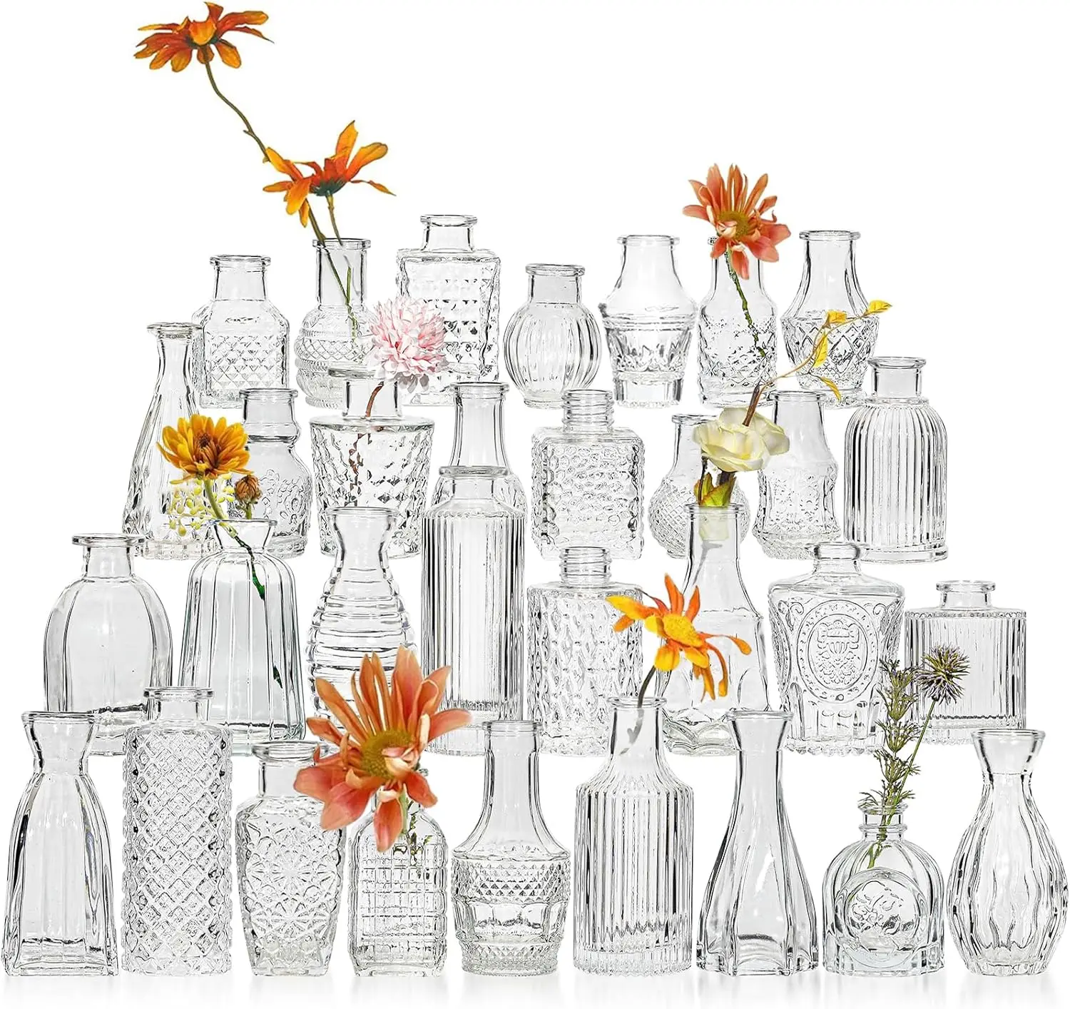 

Glass Bud Vase Set Of 32 Pcs, Small Glass Vases For Flowers, Clear Bud Vases In Bulk, Vintage Vases For Wedding Centerpieces,