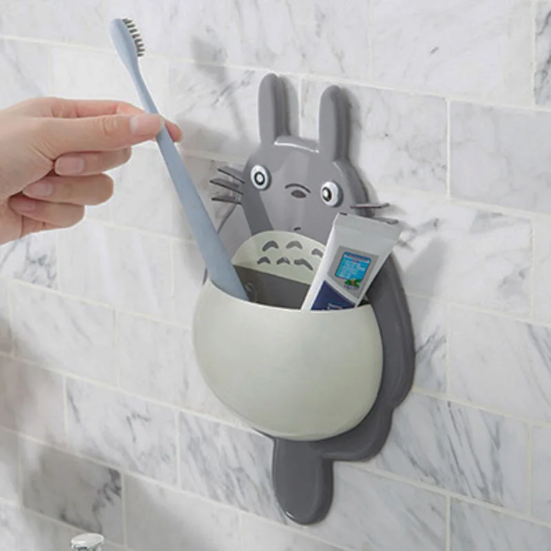 My Neighbor Totoro Starker Saugnapf Multifunktionaler Wandmontierter Zahnbürstenhalter Hängender Aufbewahrungsständer für Badezimmer-Toilettenartikel