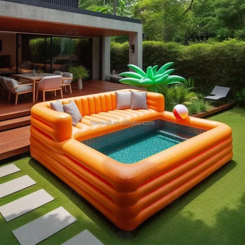

【Popular】Family-friendly Inflatable Pool Sofa With Built-in Bench Summer Water Park Family Lounge Inflatable Floating Pool