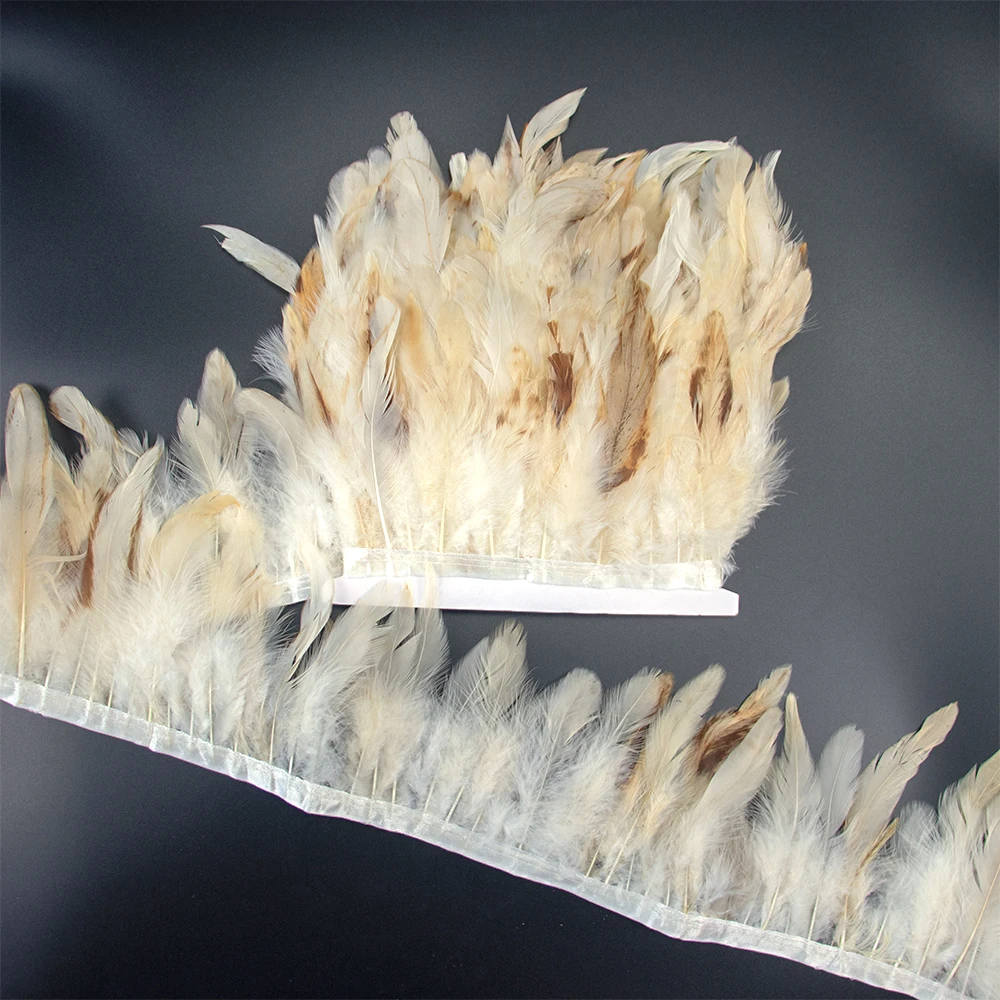 Natural Chicken Pheasant Feathers Fringe Trims Ribbon 10M Rooster Feather Decor for Crafts Ribbon Skirt Dress Dance Costume DIY