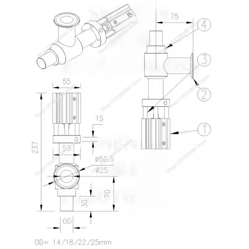 DN16 DN25 Liquid Filling Head 19mm 32mm SS304 Stainless Steel Pneumatic Filling Machine Accessories