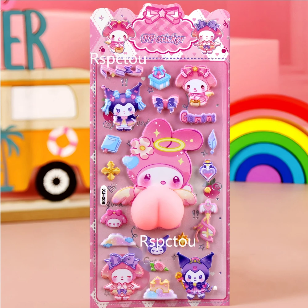 Cute Sanrio Cartoon My Melody Kuromi Happy Buttocks Stickers DIY Decoration Soft Pinched Decompression 3D Relief Bubble Sticker