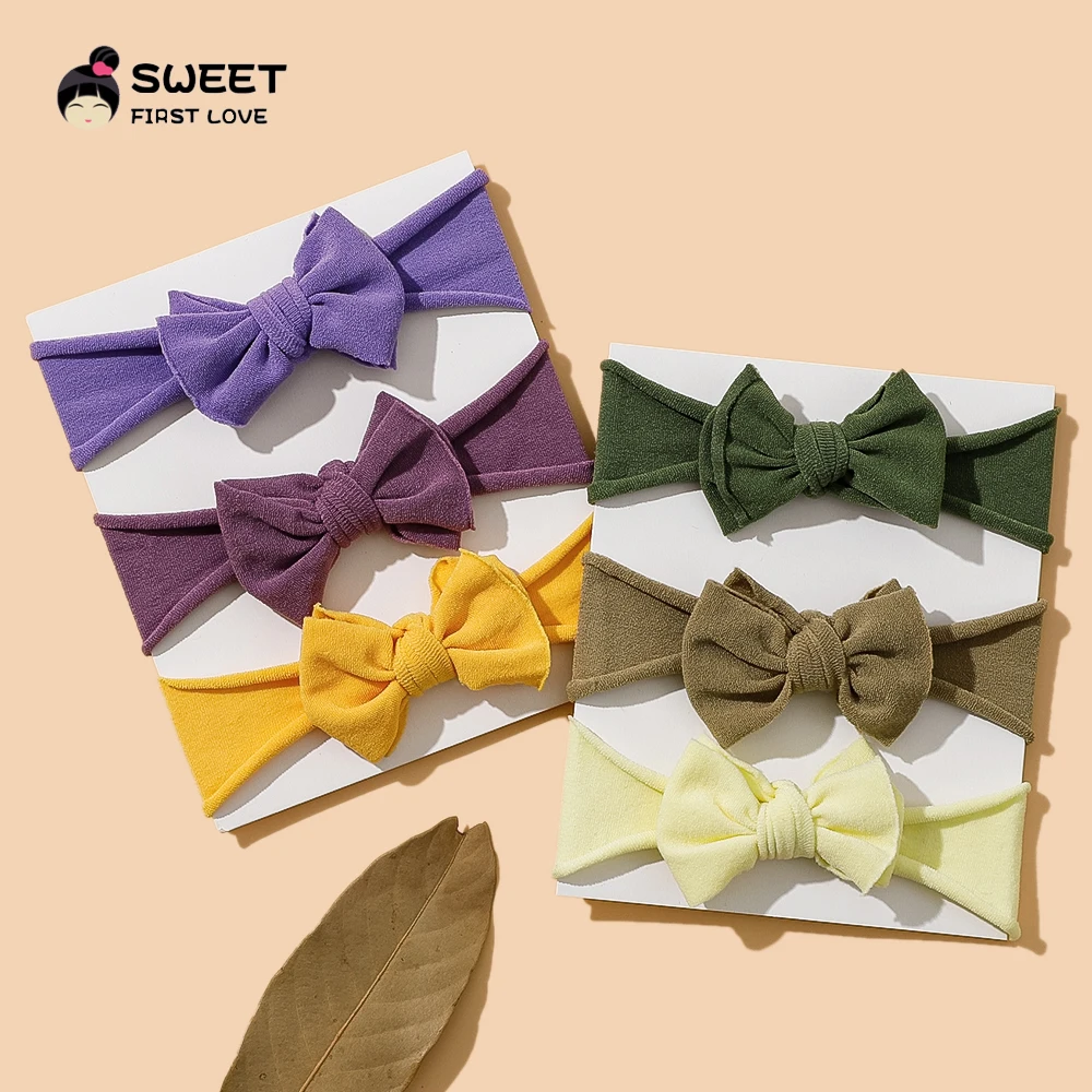 3Pcs/Set Bows Knotted Newborn Baby Girl Headbands Solid Color Soft Nylon Elastic Baby Headband Hair Accessories For Kids