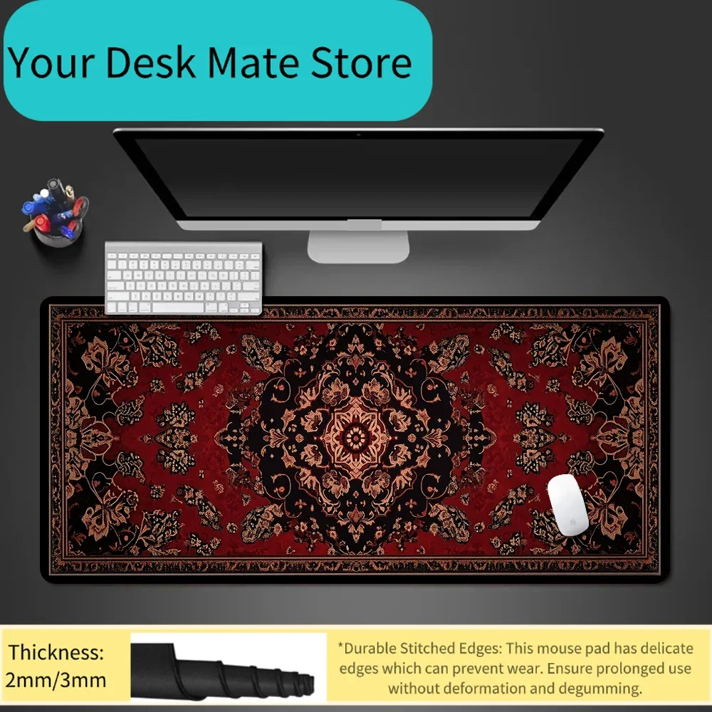 Red & Black Floral Medallion Large Mouse Pad Classic Boho Aesthetic Desk Mat for Home Desk Mat Rubber anti-slip Desktop