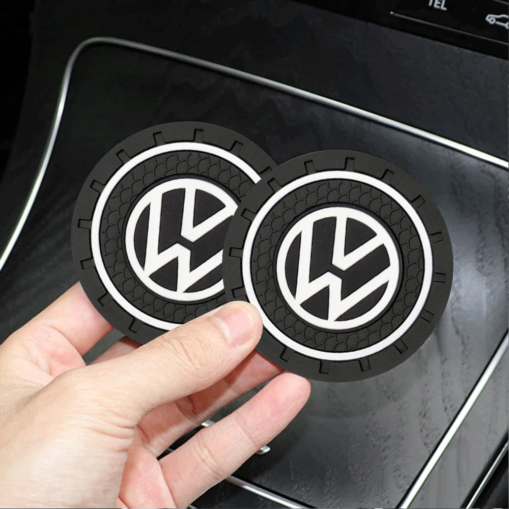 1/2pcs Car Water Cup Waterproof Non-slip Silicone Coasters For Volkswagen VW Golf Caddy Scirocco Beetle Touran Rline Polo GTD R