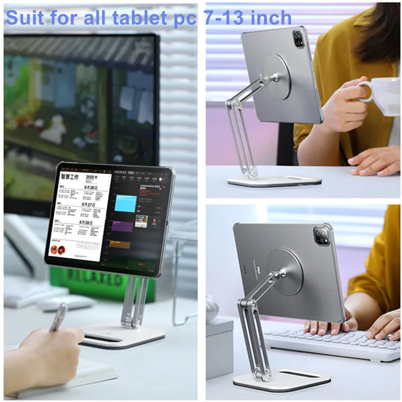 Go! Desktop Magnetic Tablet Stand Adjustable Support All Tablets Aluminum iPad Magnetic Holder for Apple Huawei Xiaomi Pad 7-13