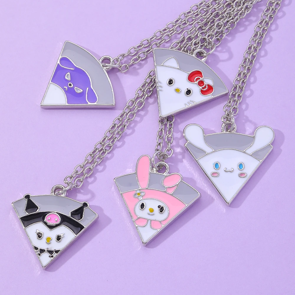 Cute Animal Rabbit Bear Cat Dog Kitty Puzzle Pizza Pendant Necklace Set For 5 Children Best Friends Sister Gift Wholesale