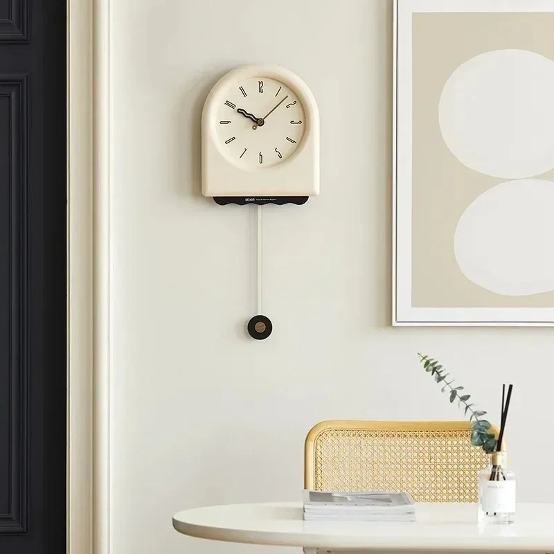 

2024 New Korea Cream Style Wall Clock Living Room Clocks Home Decor Digital Clocks Modern Design Swinging Pendulum Clock