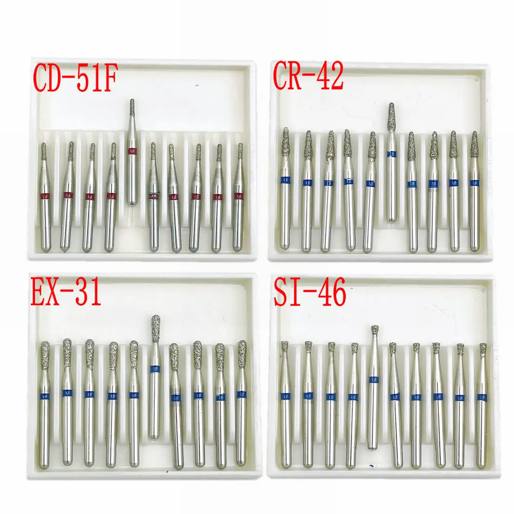 10pcs/box 1.6mm Shank Dental Diamond Burs Drill FG Diamond for High Speed Handpiece Burs Dentist Drills