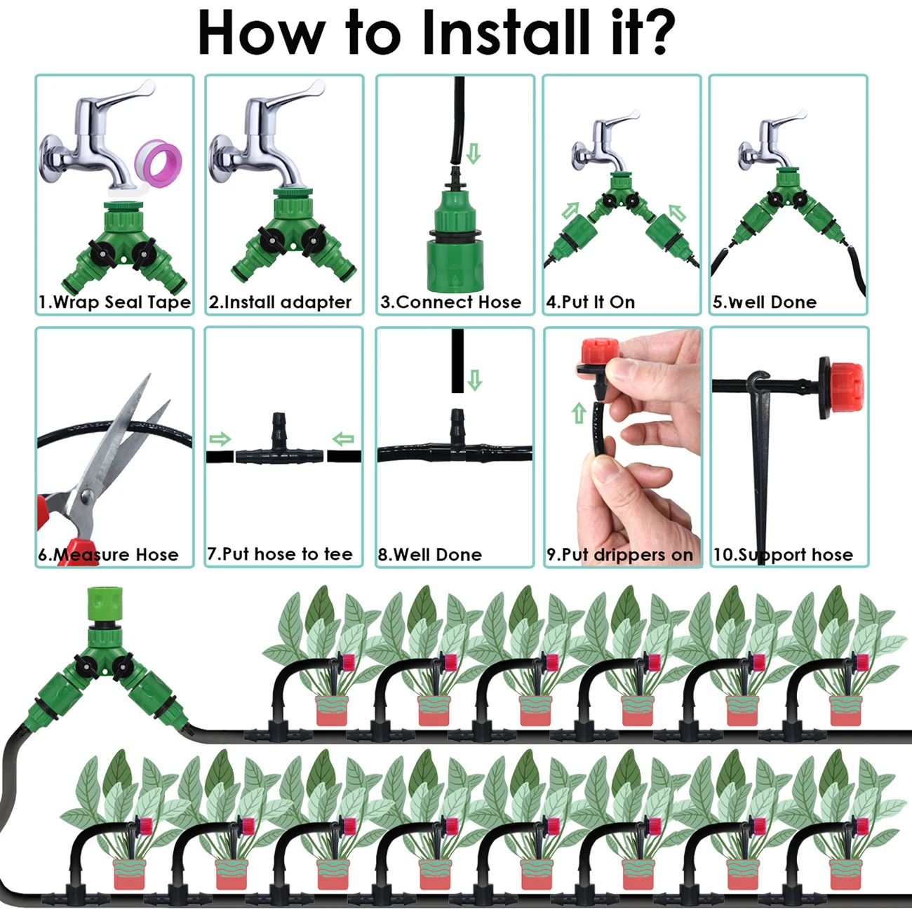 KESLA Garden Drip Irrigation Automatic Watering System Kit 1/4\'\' Nozzles for Bonsai Pot Plant Lawn Flower Vegetable Greenhouse