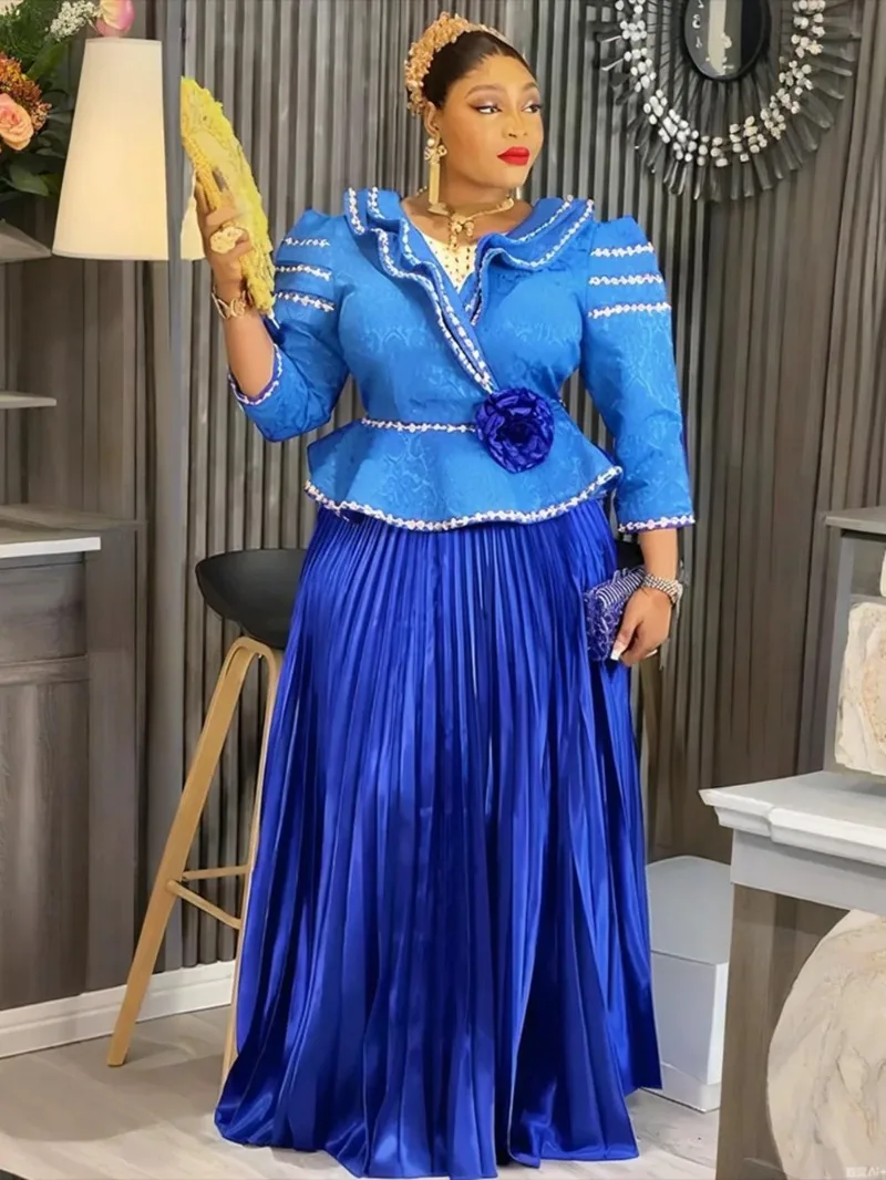 

African Clothes for Women 2 PCS Sets Tops And Skirts Suits Dashiki Ankara Turkey Outfits Gown Plus Size Wedding Party Dresses