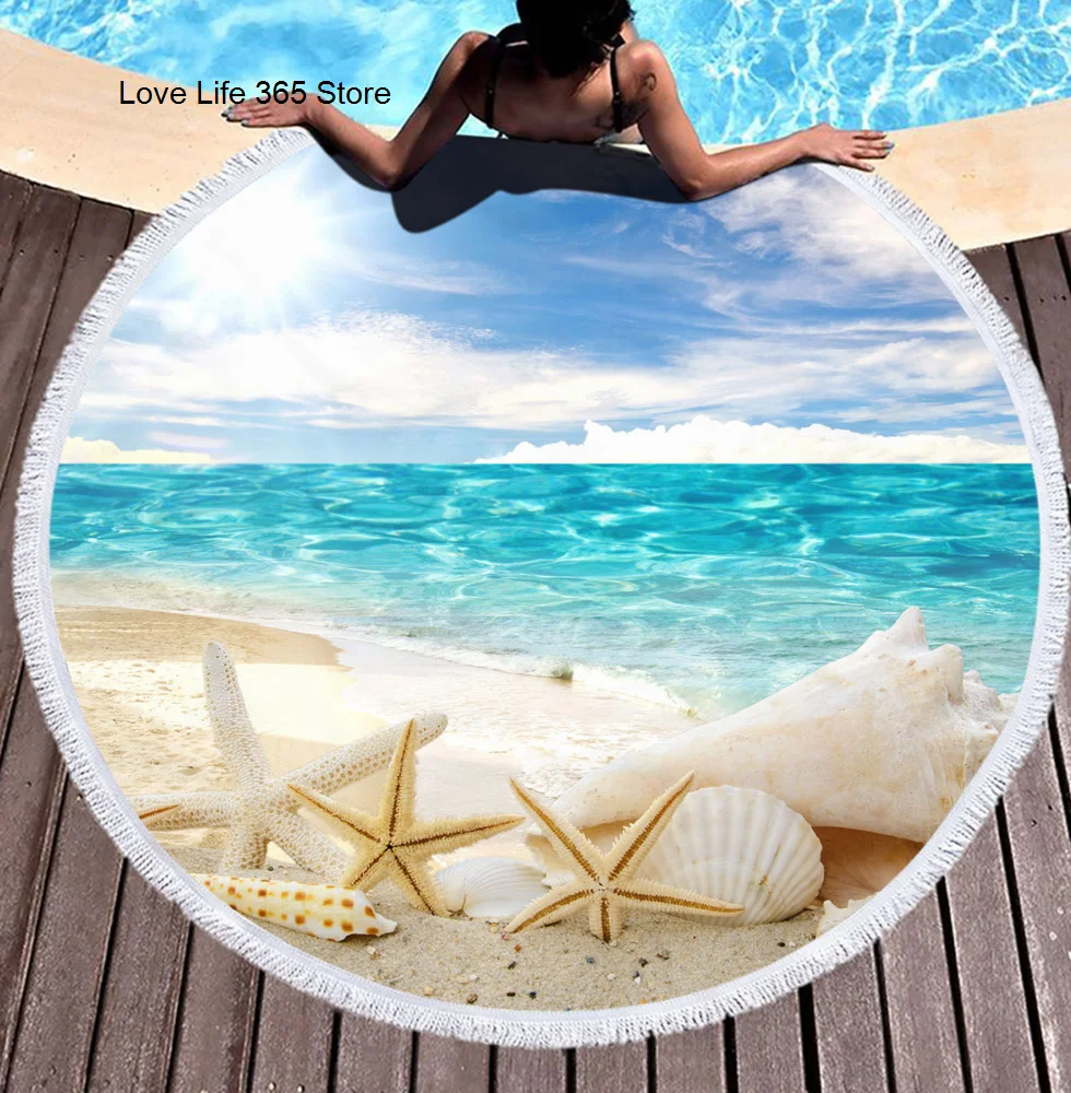 Starfish Round Beach Towels Summer Geometric Thick Bath Towel Microfiber Fabric 150cm Size Swimming Travel Sport Adult Kids