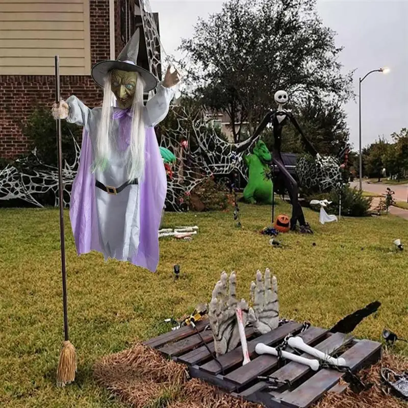 Flying Witch Outdoor Decor Spooky Scary Witch With Sound Lights Glowing Eyes Garden Large Hanging Ghost LuminousHalloween Decor