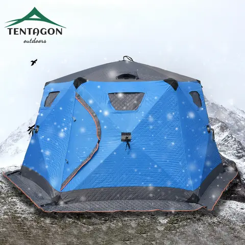 Tenda da pesca invernale esagonale Mammoth per esterni con finestre Tenda automatica ad apertura rapida 5/8 persone antivento e impermeabile