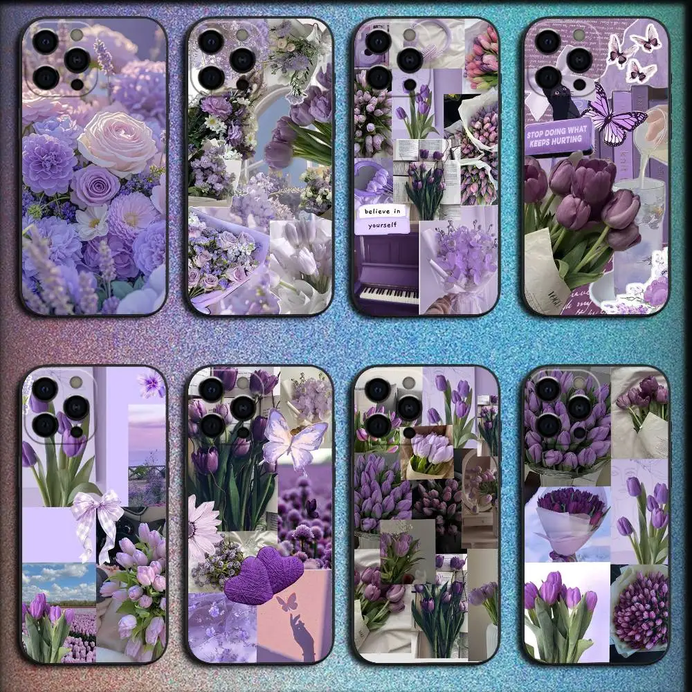 

Purple flower aesthetic art Phone Case For iPhone 16,15,14,13,12,11,Pro,XS,Max,XR,Plus,E,Mini Shockproof Black Cover
