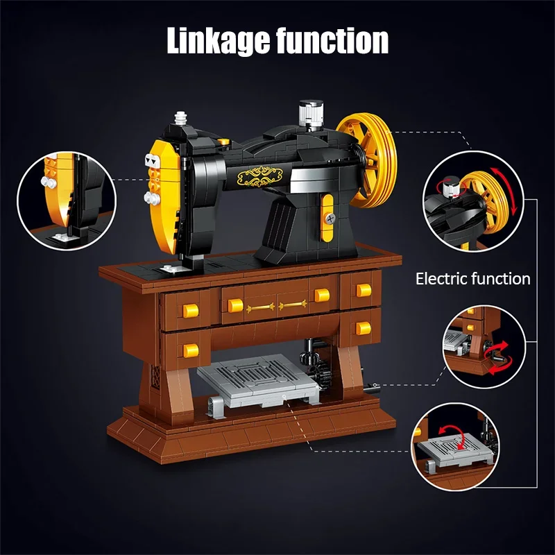 633PCS City Mini Retro Home Furnishings Sewing Machine Model Building Blocks Friends Phonograph DIY Bricks Toys for Kids Gift