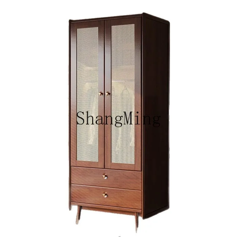 

ZYY retro door combination solid wood wardrobe home rattan master bedroom locker